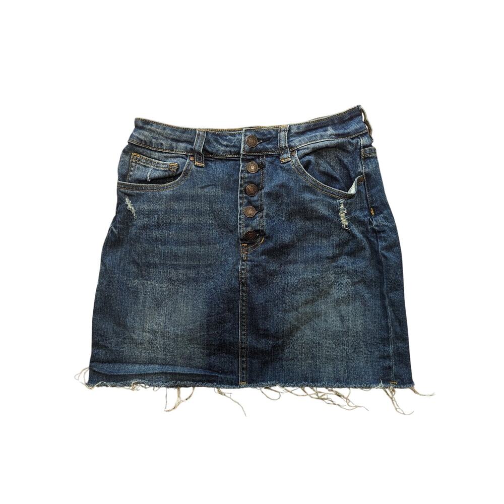 Pacsun Buttonfly Distressed Denim Skirt 26